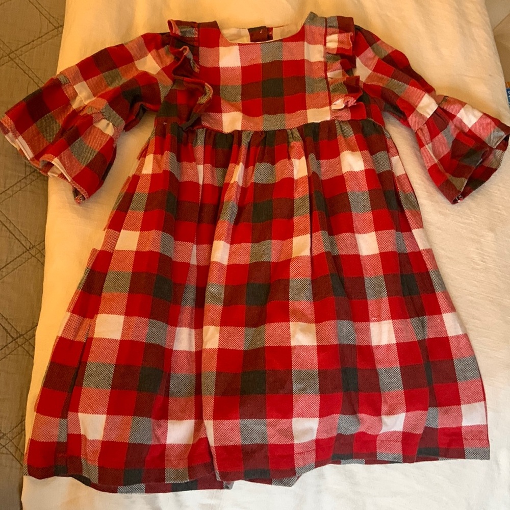 Oaks Apparel Girls Plaid Ruffle Dress - size 6